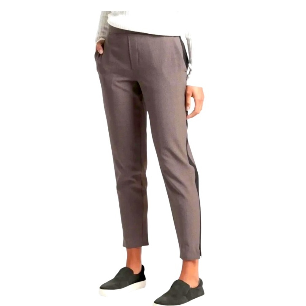 Women's Pants Athleta Brooklyn Ankle Brown Plaid Athleisure Side Stripes 10